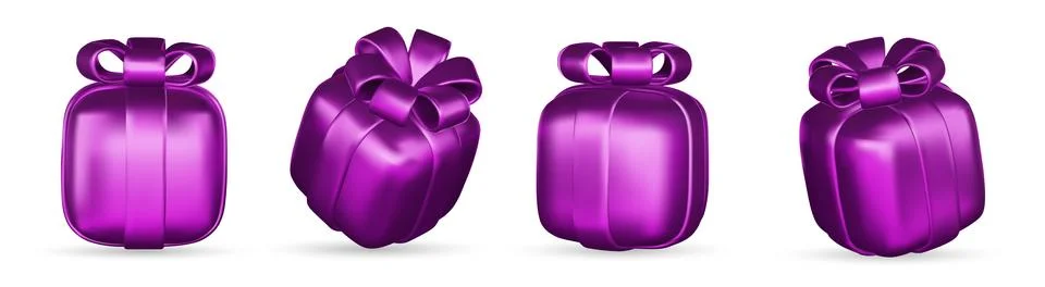 3d gift boxes set with ribbon bow isolated on a white background. 3d render Illustrazione stock