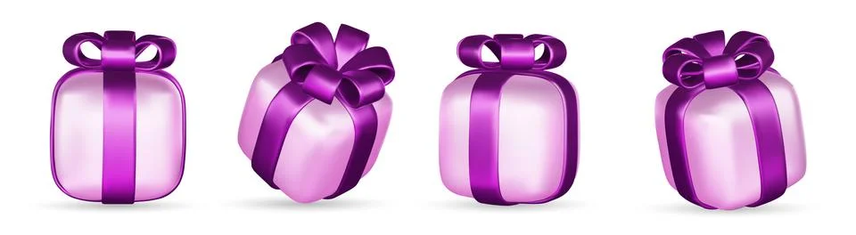 3d gift boxes set with ribbon bow isolated on a white background. 3d render Stock Illustration