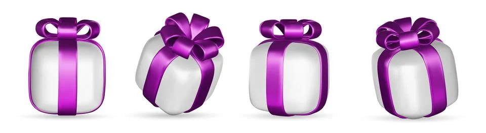 3d gift boxes set with ribbon bow isolated on a white background. 3d render Illustrazione stock