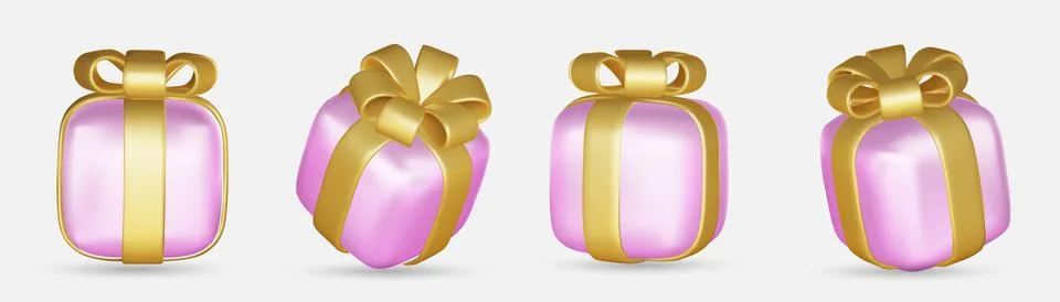 3d gift boxes set with ribbon bow isolated on a white background. 3d render Illustrazione stock