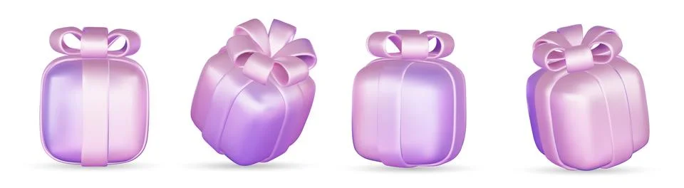 3d gift boxes set with ribbon bow isolated on a white background. 3d render Illustrazione stock