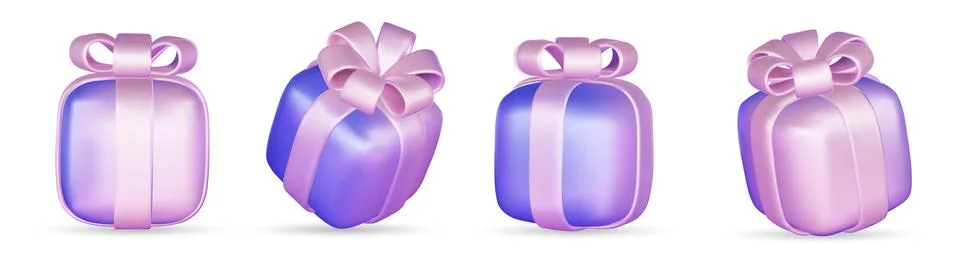 3d gift boxes set with ribbon bow isolated on a white background. 3d render Stock Illustration