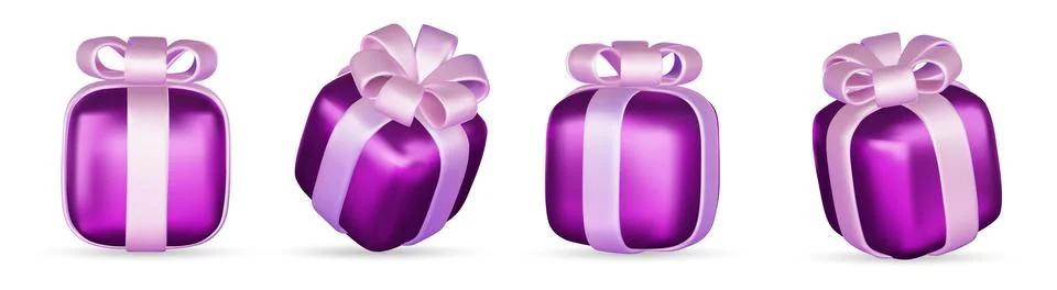 3d gift boxes set with ribbon bow isolated on a white background. 3d render イラスト素材