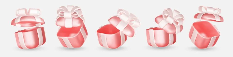 3d gift boxes set with ribbon bow isolated on a white background. 3d render イラスト素材
