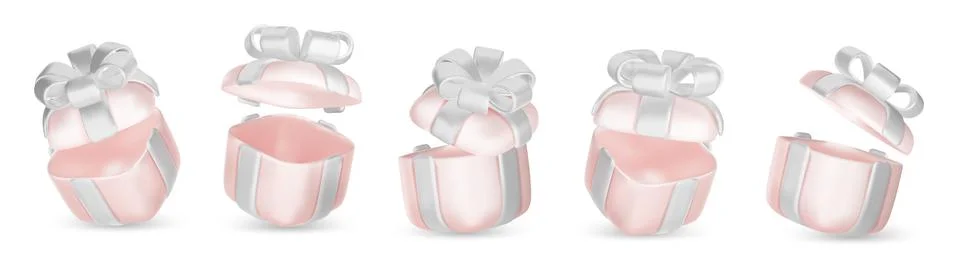 3d gift boxes set with ribbon bow isolated on a white background. 3d render Stock Illustration
