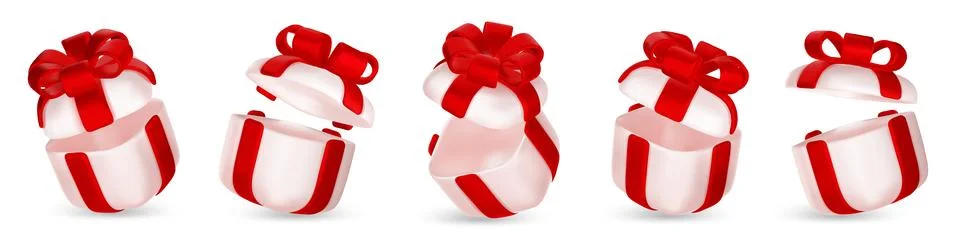 3d gift boxes set with ribbon bow isolated on a white background. 3d render Stock Illustration