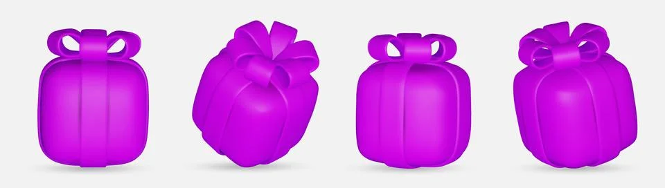 3d gift boxes set with violet ribbon bow isolated on a white background. 3d Stock Illustration
