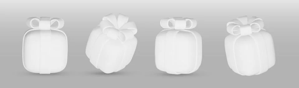 3d gift boxes set with white ribbon bow isolated on a white background. 3d Stock Illustration