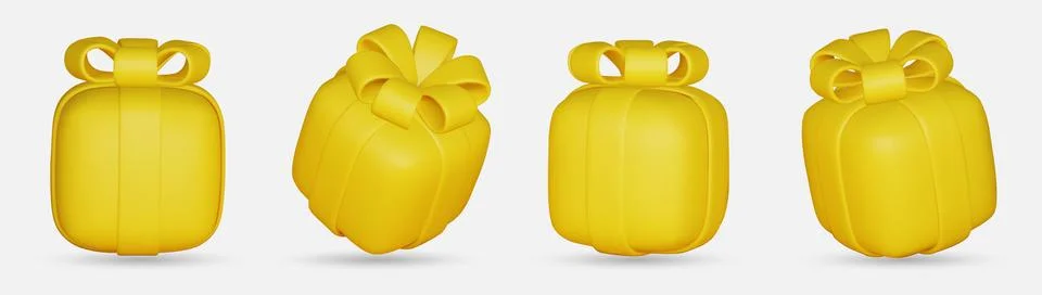 3d gift boxes set with yellow ribbon bow isolated on a white background. 3d Stock Illustration