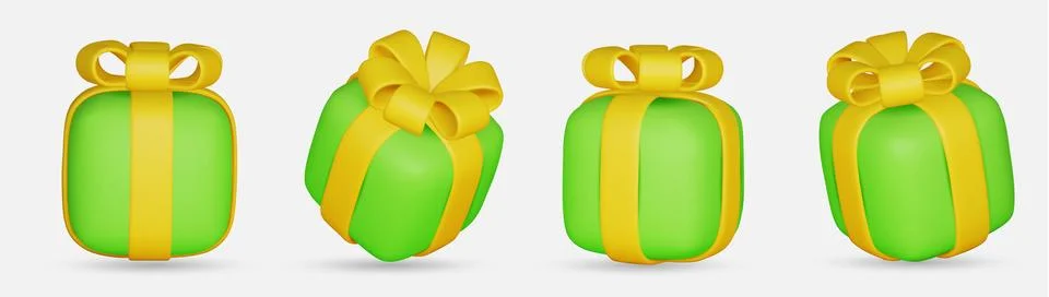 3d gift boxes set with yellow ribbon bow isolated on a white background. 3d Stock Illustration