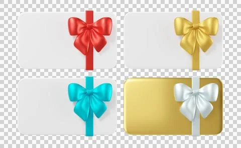 3d Gift card with a blue, red, gold bow and ribbon on a white card イラスト素材