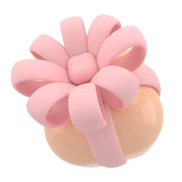 3d gift orange box with pink ribbons. Cartoon style. isolated on white backgr Stock Illustration