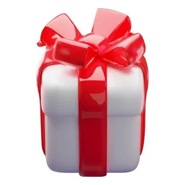 3D gift. White sealed packaging box with a red ribbon and bow. Stock Illustration