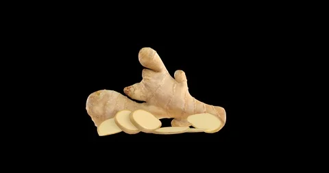 A 3D ginger root with ginger slices , turning around with alpha channel in 4K Vidéo 120714766