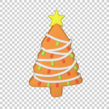 3d gingerbread in the shape of a Christmas tree isolated on white Stock Illustration