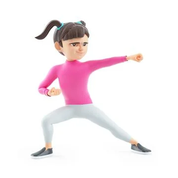 3d girl doing karate Stock Illustration