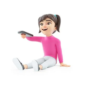 3d girl sitting on floor using remote control Illustrazione stock