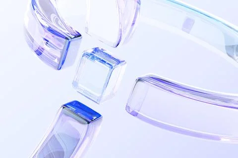 3d glass background with crystal cube and circle line pattern. Abstract bg with 스톡 일러스트