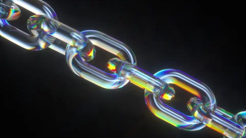 3d glass chain with transparent links rotating on black background Stock Footage 296819394