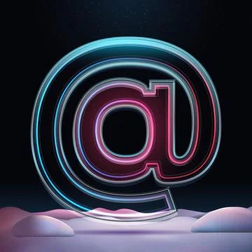 3D glass e-mail icon with neon light insight. Big relistic symbol with sparkles Stock Illustration