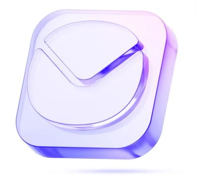 3d glass email square button icon with holographic gradient. Render mailbox Stock Illustration