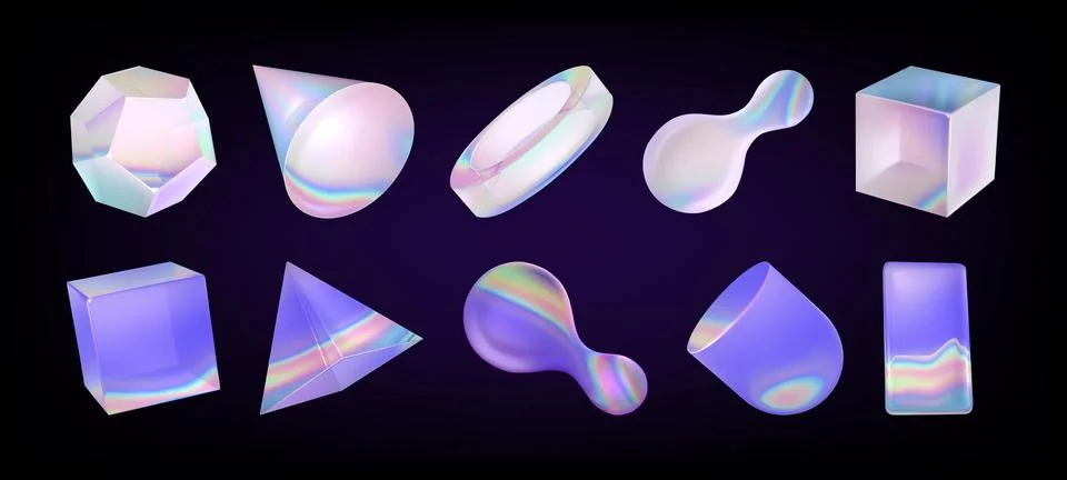 3D glass geometric objects set Stock Illustration