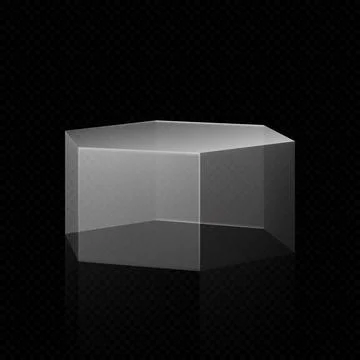 3D glass hexagon shape, vector exhibition display transparent short box, empty Stock Illustration