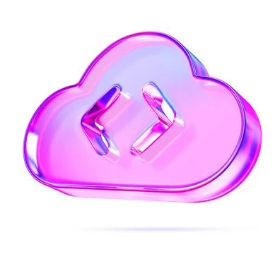 3d glass holographic cloud programming with html tag code icon render. Online Stock Illustration