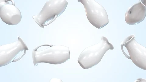 3D Glass Jugs Falling on a Light Blue Background. Water Jar 3D Animation. 4K Stock Footage 297260889