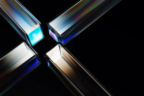 3d glass rectangle block shapes with neon glowing on black render background Illustrazione stock