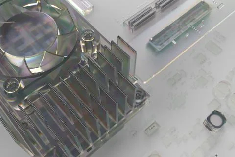 3d glass render of abstract technology circuit  piece, fragment of computer c Stock Illustration