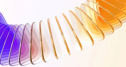 3d glass row of color triangle plate shapes with rainbow light texture. Abstract Stock Illustration