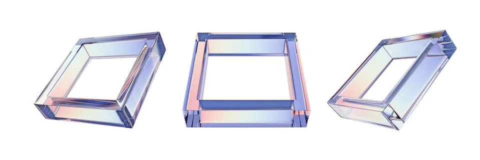 3D glass square frame screen set crystal flying transparent rectangle purple Illustrazione stock