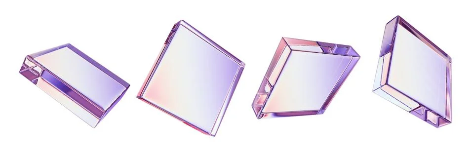 3D glass square screen set, transparent crystal flying rectangle icon Stock Illustration