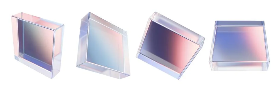 3D glass square screen set, crystal transparent rectangle icon holographic Stock Illustration