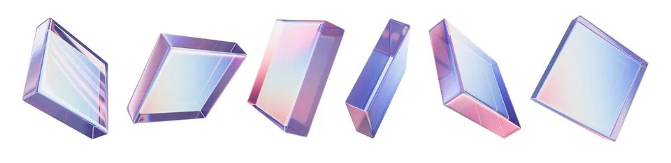 3D glass square shape set, transparent gradient geometric figure イラスト素材