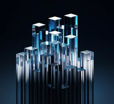 3d glass transparent rectangle pillars with light blue gradient on dark イラスト素材