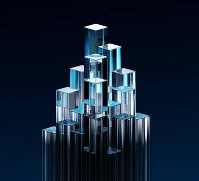 3d glass transparent rectangle pillars on black background. Crystal glossy イラスト素材