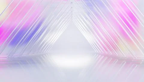 3d glass triangle tunnel perspective with rainbow light effect. Pastel blue pink Stock Illustration