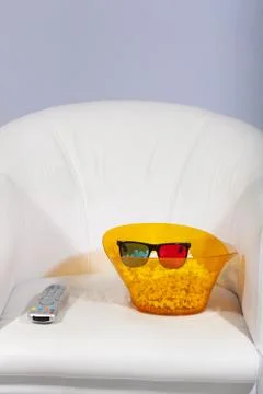 3D Glasses and Popcorn Stock Photos