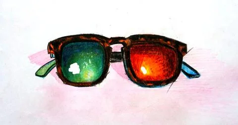 3D glasses with multi-colored lenses. handdrawn. colorful Stock Illustration