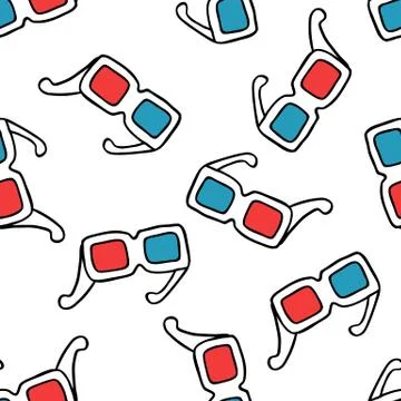 3D glasses seamless doodle pattern, vector illustration Stock Illustration
