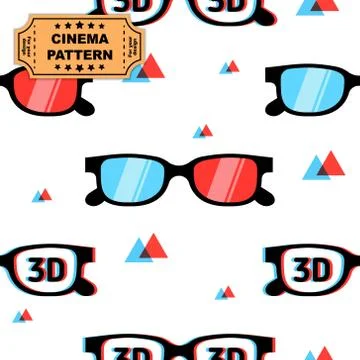 3d glasses seamless vector pattern, print for graphic design, fabric, fashion Illustrazione stock