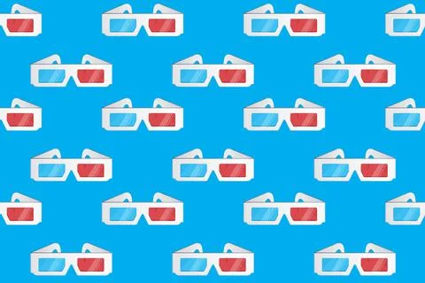 3d glasses vector pattern on blue background Stock Illustration