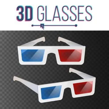 3d Glasses Vector. Red, Blue Stereoscopic. Paper Cinema 3d Object Glasses Stock Illustration