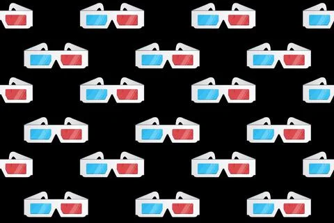 3d glasses vector seamless pattern isolated black Stock Illustration
