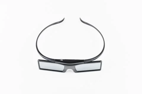 3D glasses on a white background. Three-dimensional movie. Immersion in the f Foto stock