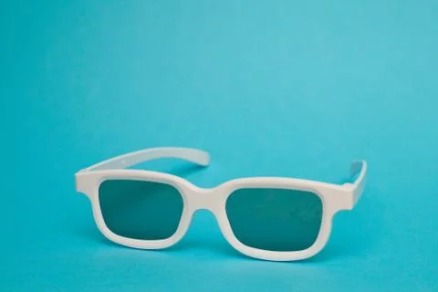 3D glasses in white frames for watching movies in the cinema Stock Photos