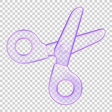 3D glassmorphism scissors icon. Minimal glossy purple design representing c.. Stock Illustration
