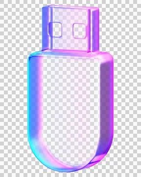 3D glassmorphism USB stick with gradient glossy finish. Minimal storage dev.. Stock Illustration